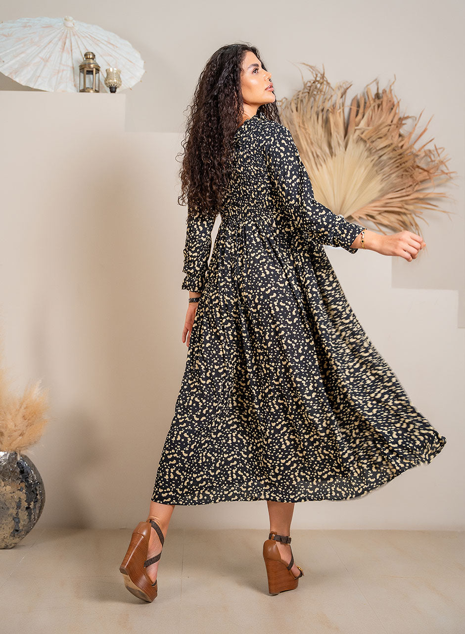 Infinite Grace: Black & Nude Tiered Frill Maxi Dress