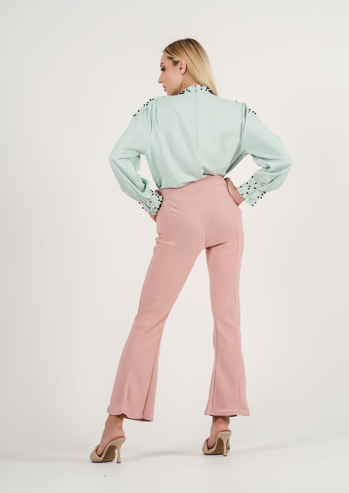 Chic Mint Breeze: The Sparkle-Adorned Top That Speaks Style