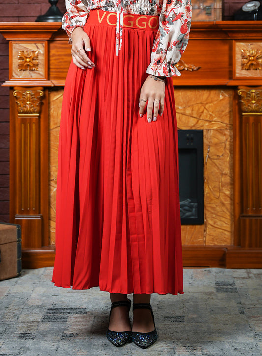 Red Voggo Pleated Skirt