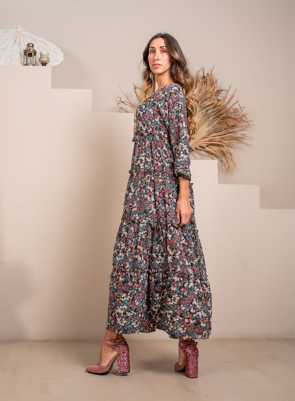 Blossom Bliss: Multicolor Floral Fiesta Maxi Dress