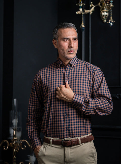 Peach and Blue Square Shirt for Men