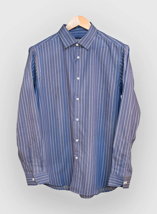 Blue Formal Shirt for Men with White Stripes: Timeless Elegance and Sophistication