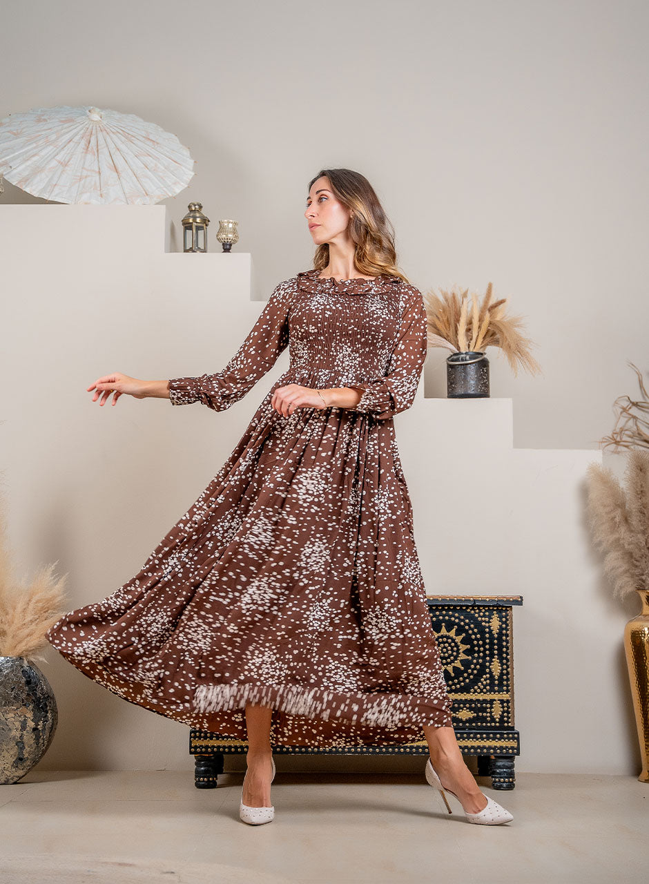 Brown Maxi: Delicate White Dots