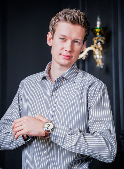 Dark Grey Business Formal Shirt with White Stripes