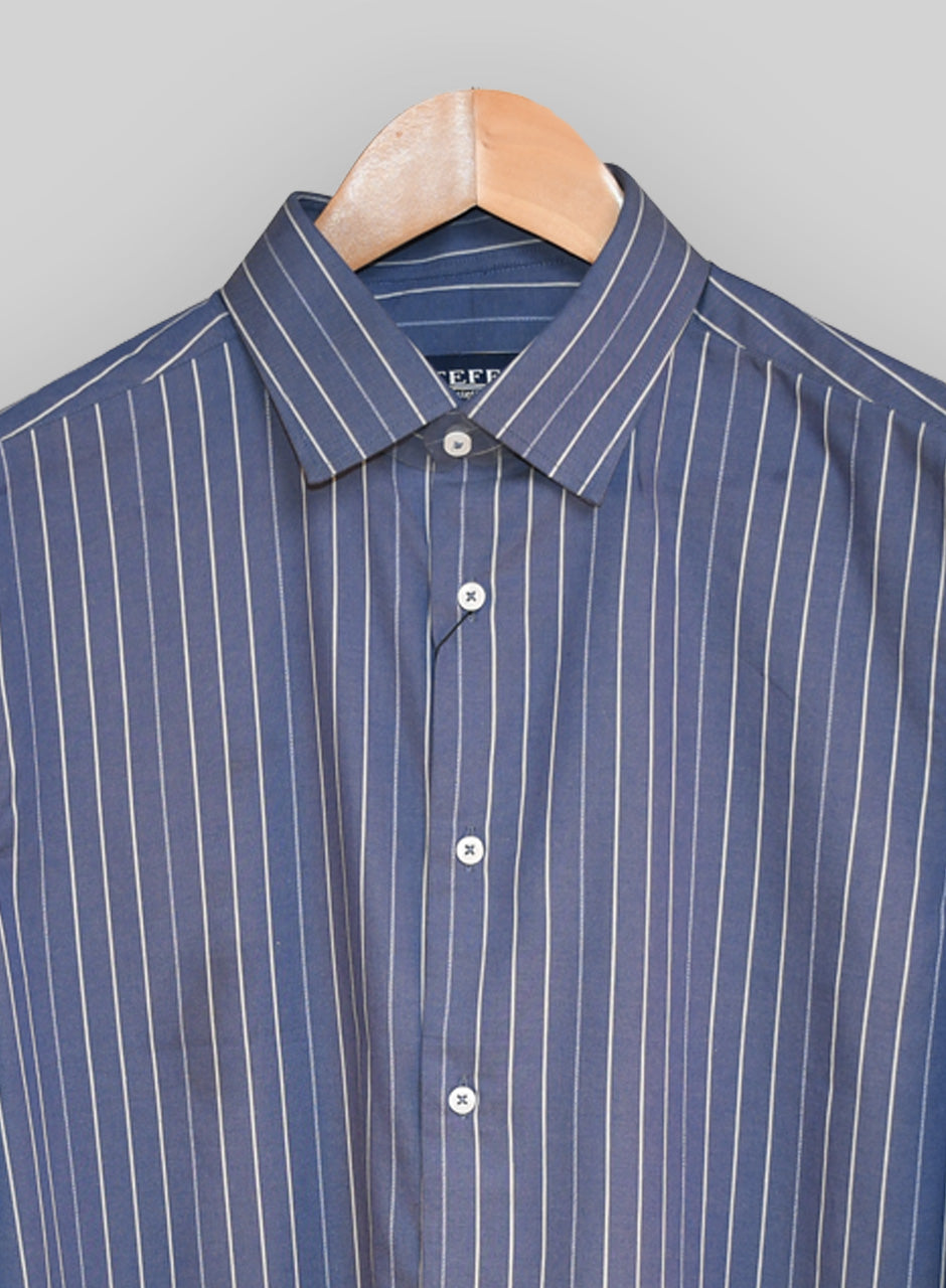 Blue Formal Shirt for Men with White Stripes: Timeless Elegance and Sophistication