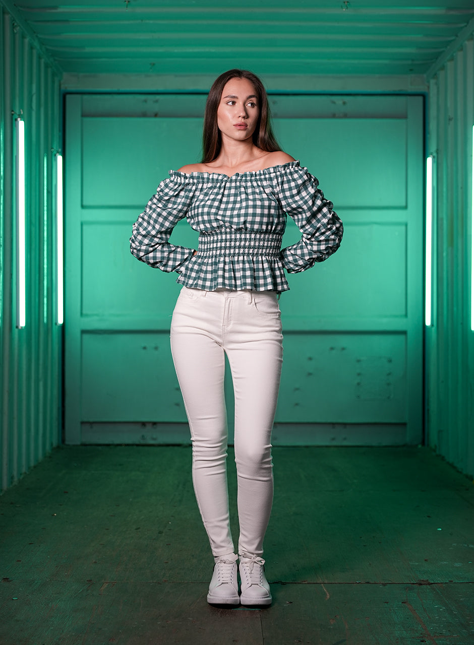 Checkered Off-shoulder Top