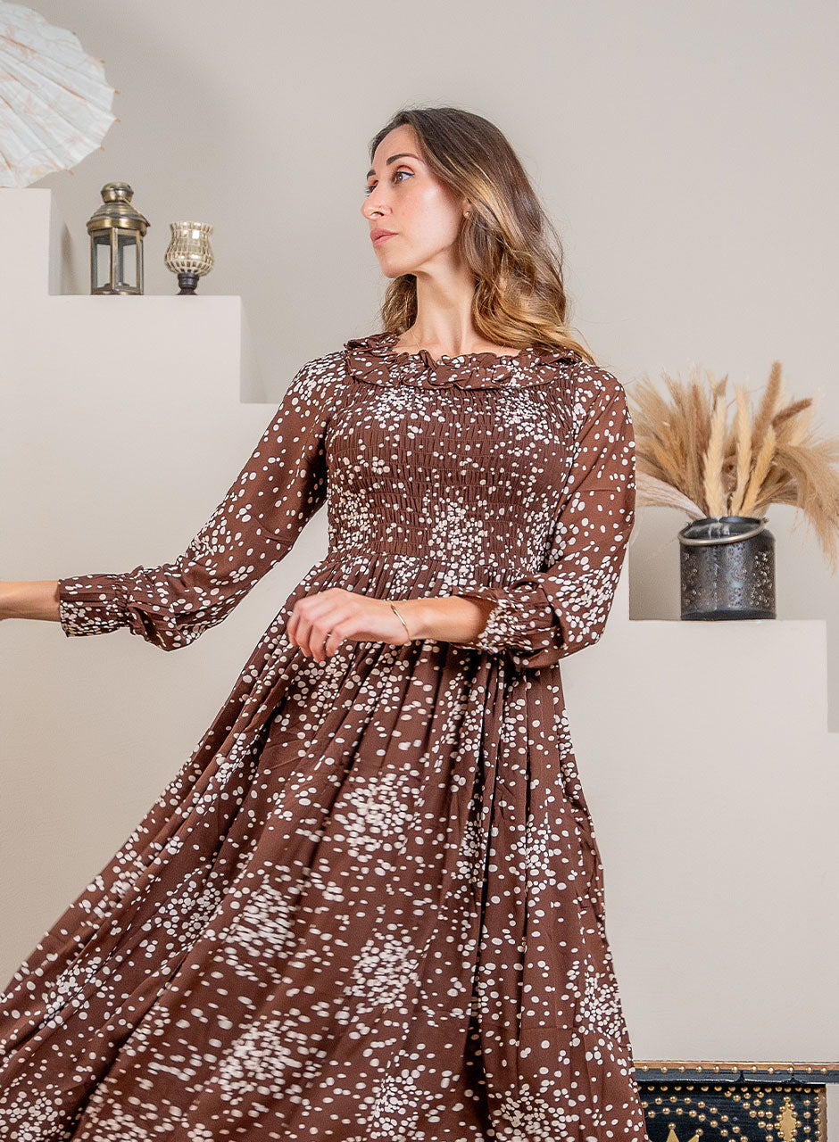 Brown Maxi: Delicate White Dots