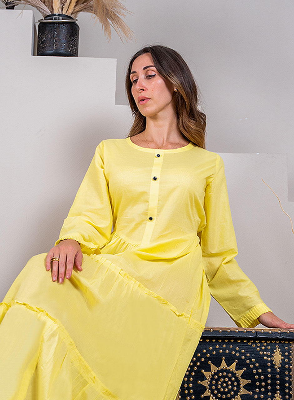 Sunlit Splendor: Radiant Yellow Tiered Frill Maxi Dress