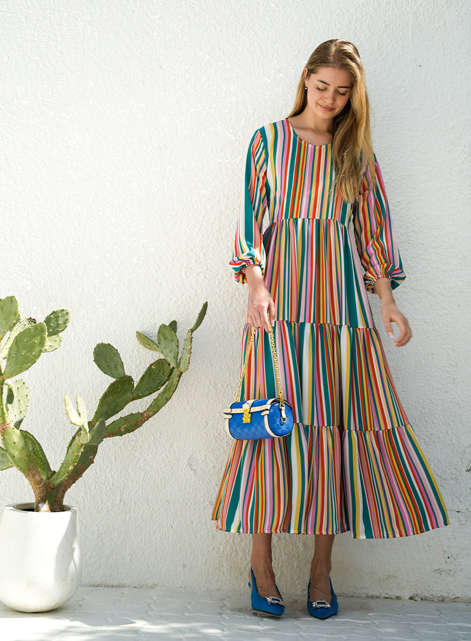 Stripes printed long dress