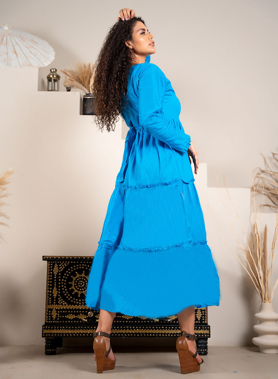 Captivating Blue Tiered Frill Maxi Dress