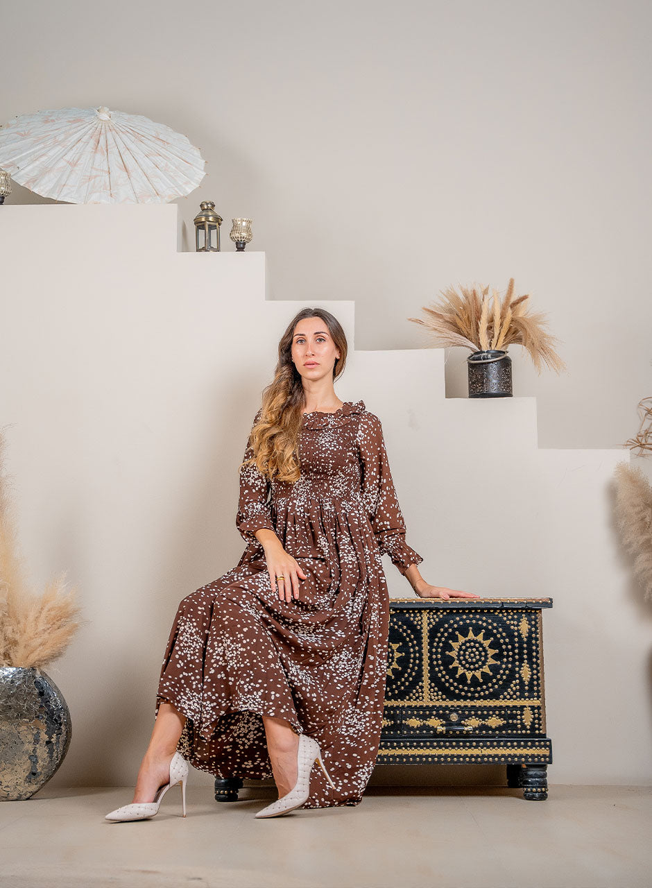 Brown Maxi: Delicate White Dots