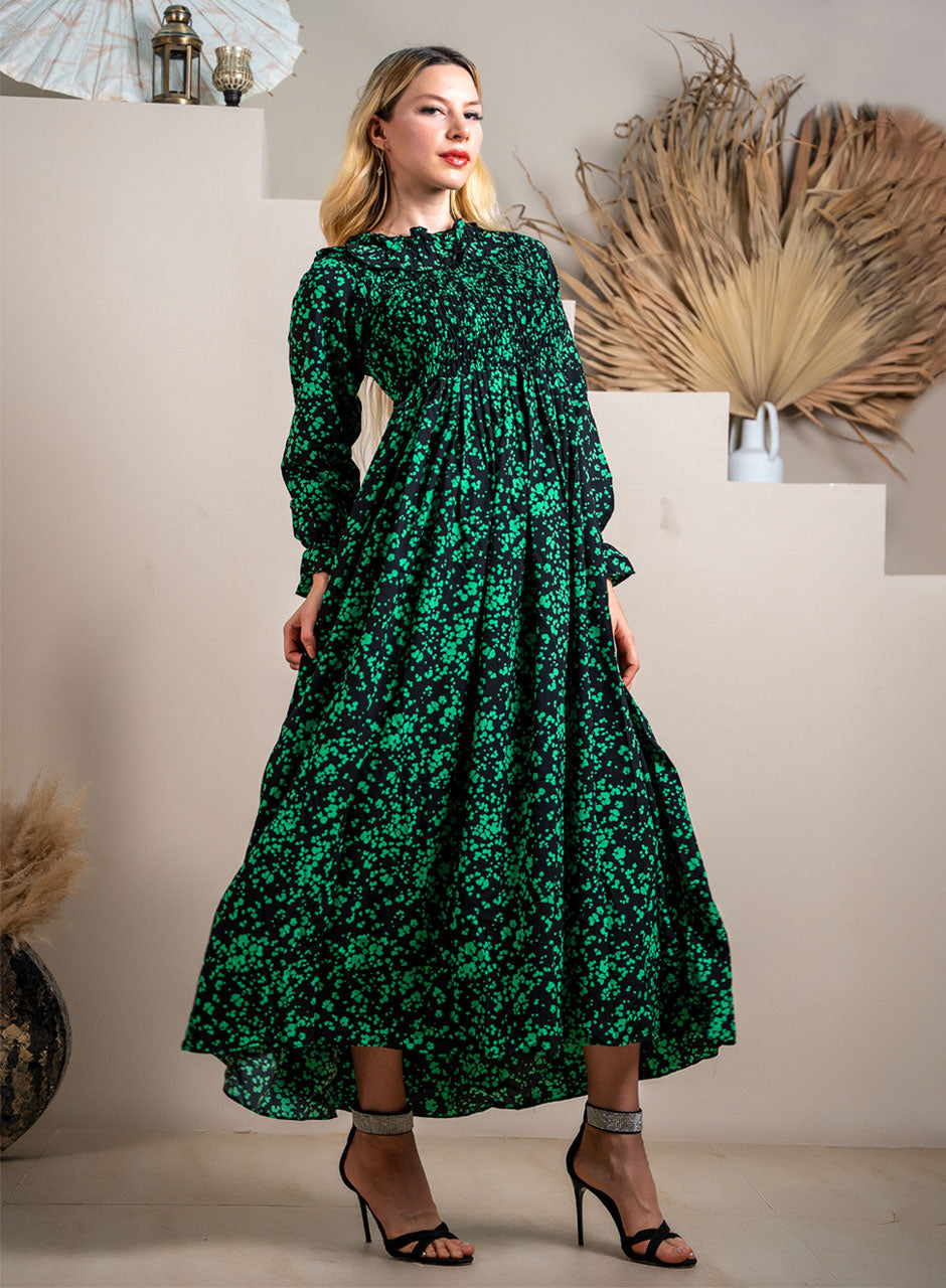 Enchanting Emerald: Green & Black Fusion Maxi Dress