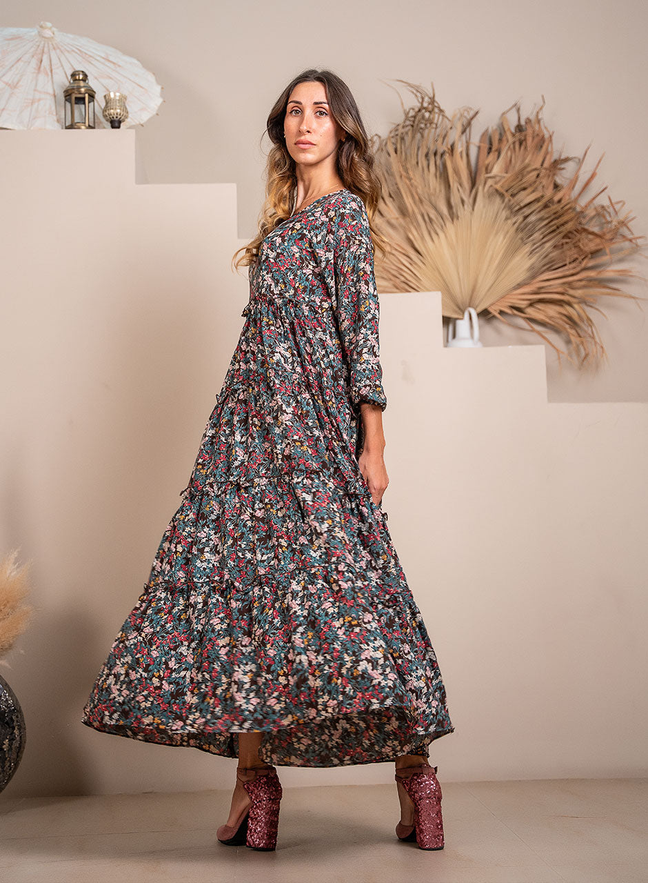 Blossom Bliss: Multicolor Floral Fiesta Maxi Dress