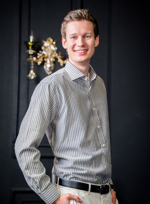 Dark Grey Business Formal Shirt with White Stripes