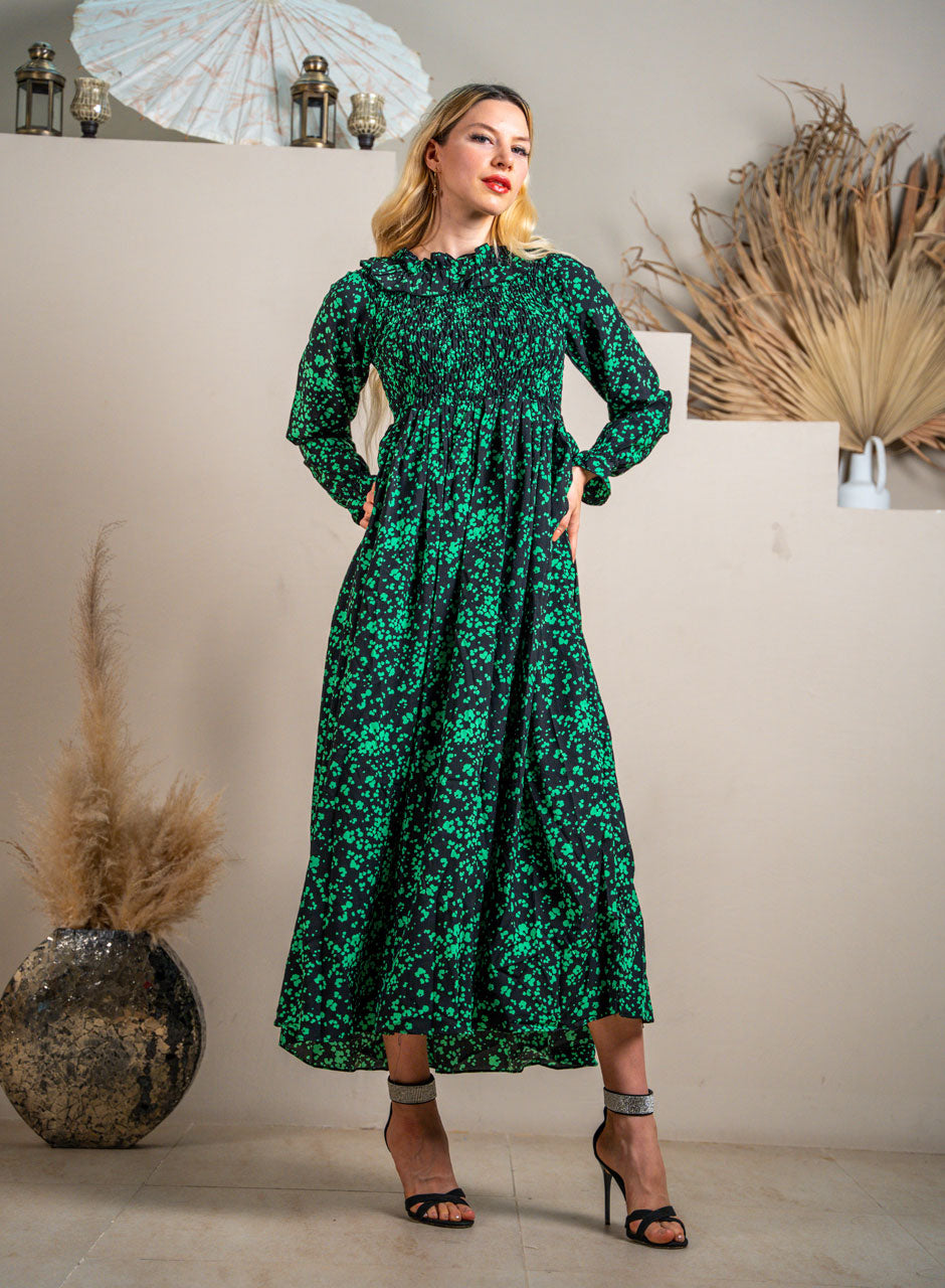 Enchanting Emerald: Green & Black Fusion Maxi Dress