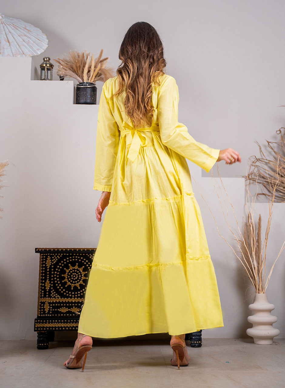 Sunlit Splendor: Radiant Yellow Tiered Frill Maxi Dress