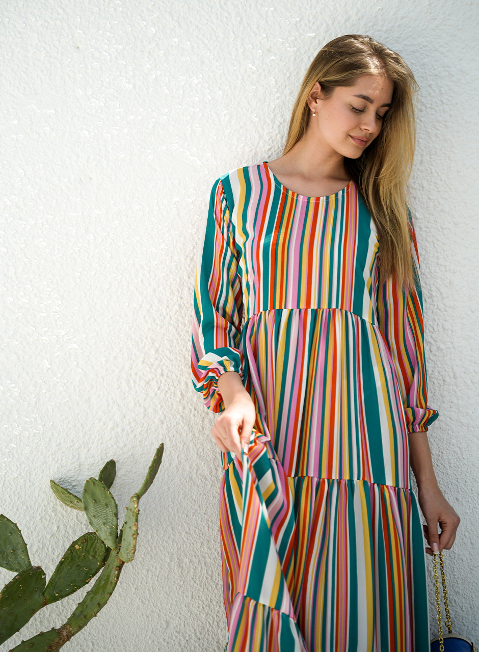 Stripes printed long dress