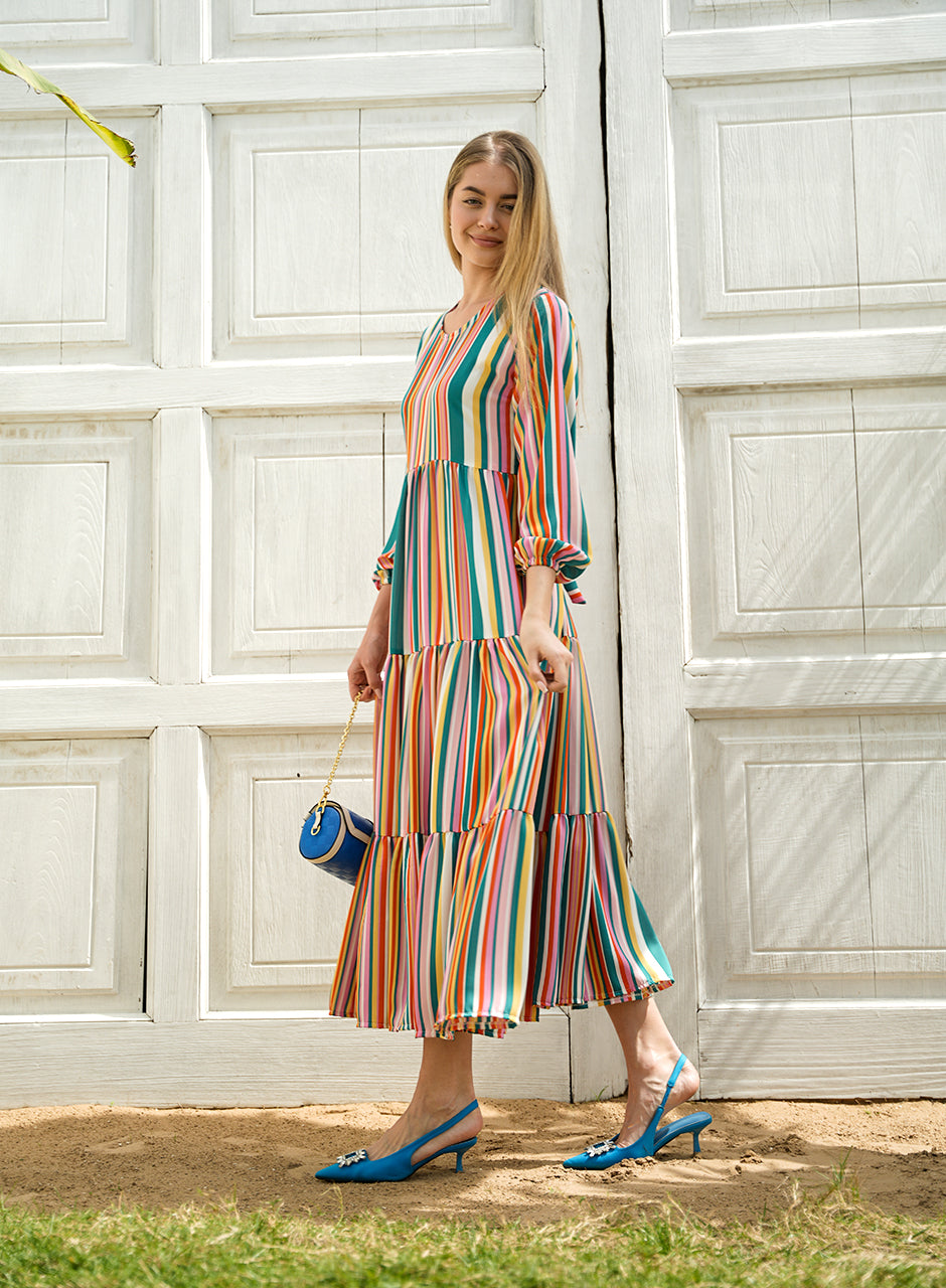 Stripes printed long dress