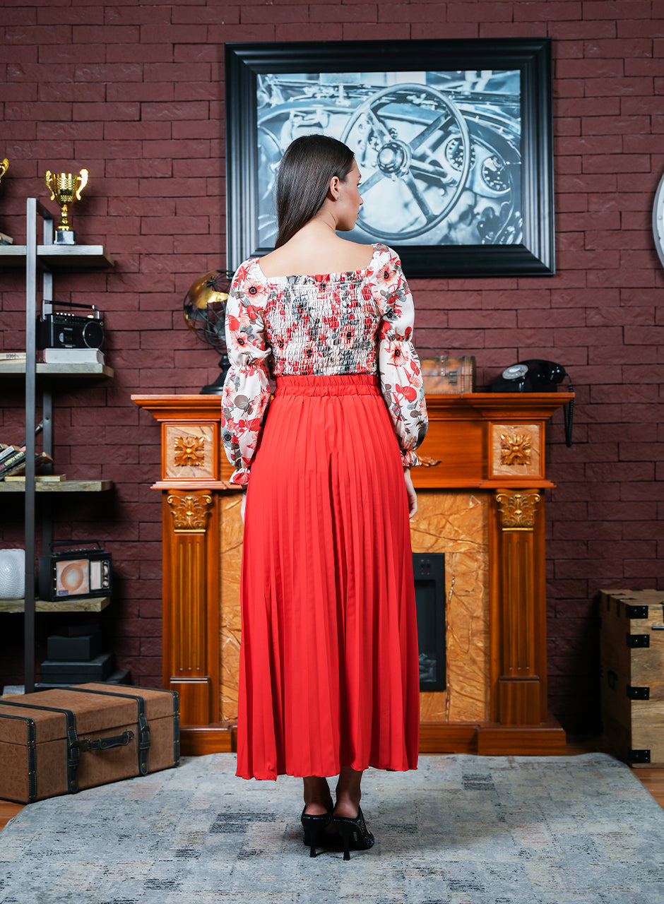 Red Voggo Pleated Skirt