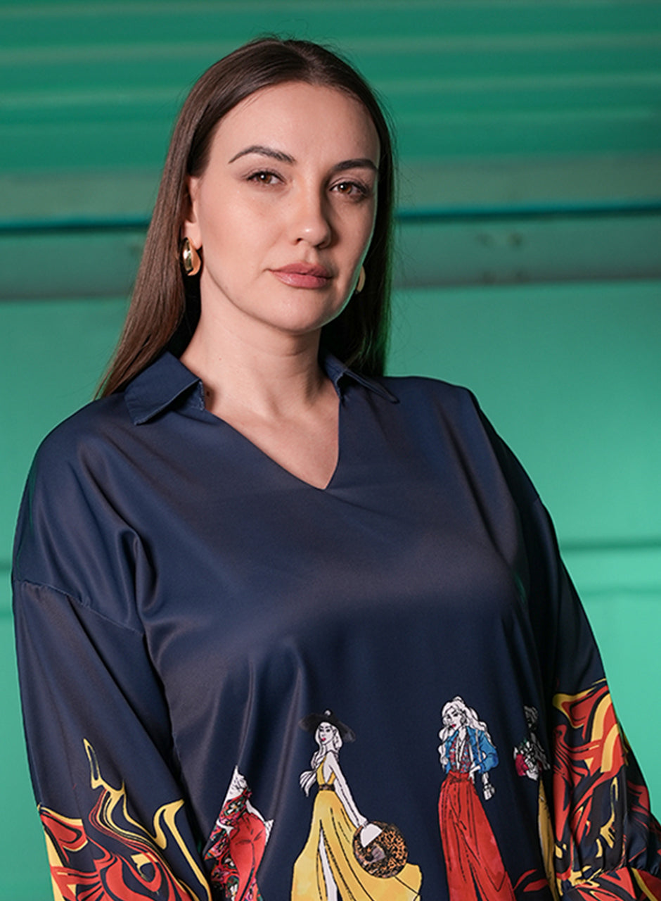 Navy Nouveau Print Shirt