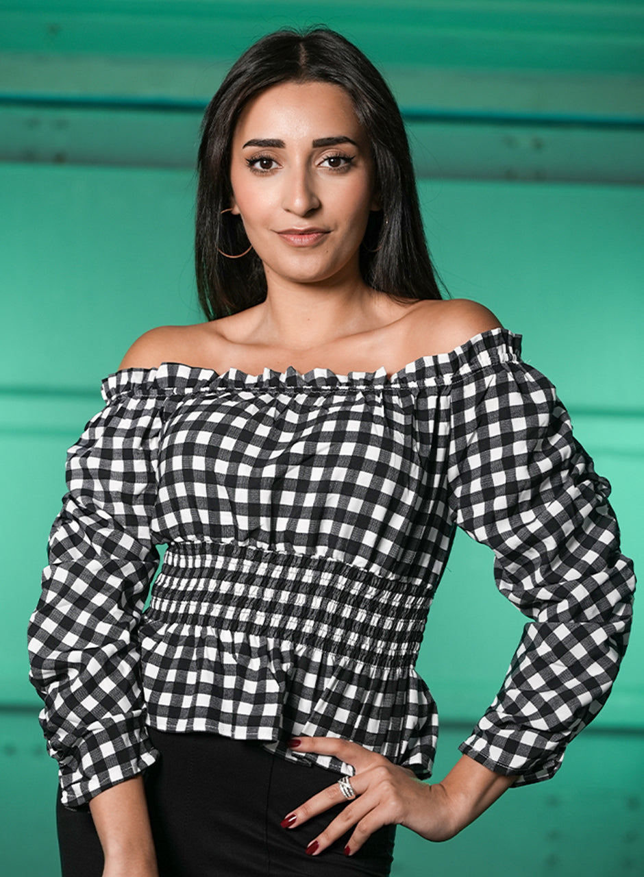 Noir Checkered Off-Shoulder Top