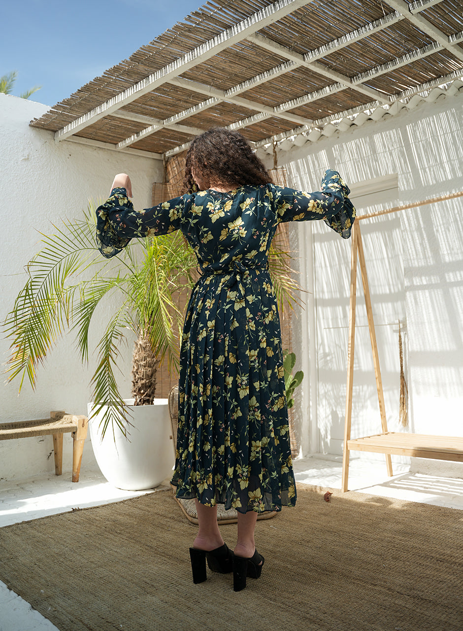 La Fleur - Noir Black Floral Printed Maxi Dress