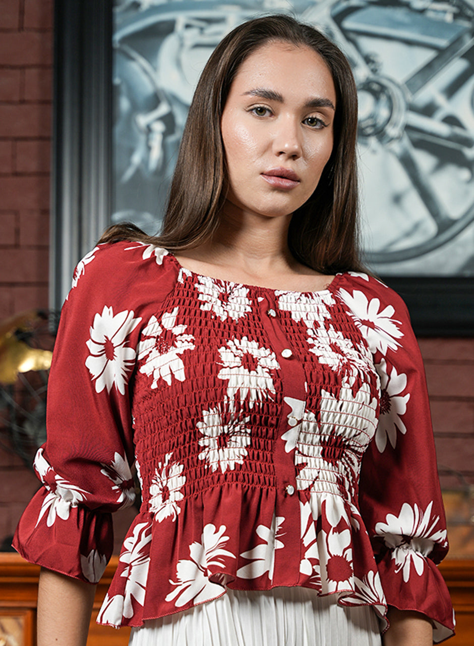 Crimson Frilled Top