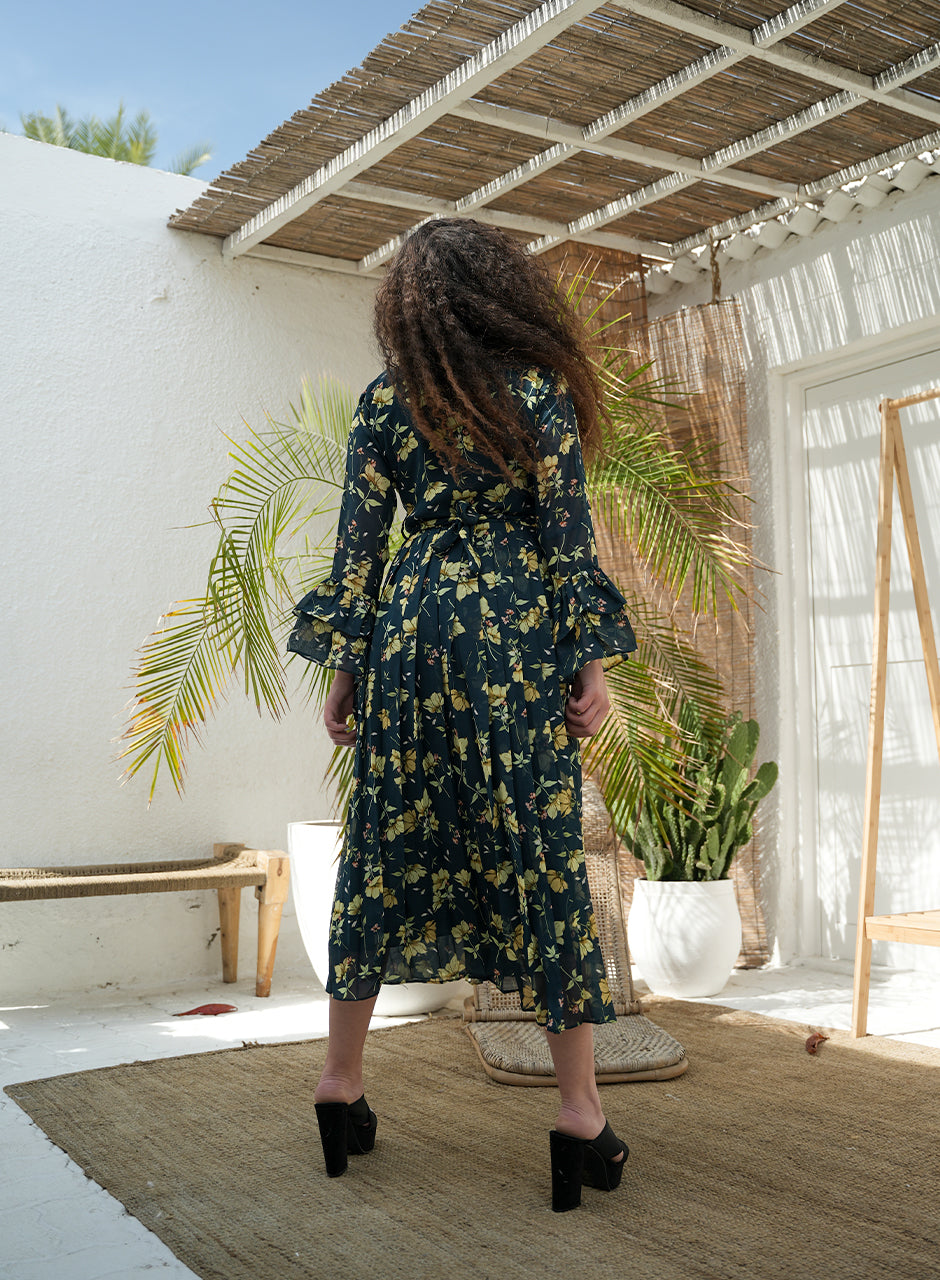 La Fleur - Noir Black Floral Printed Maxi Dress