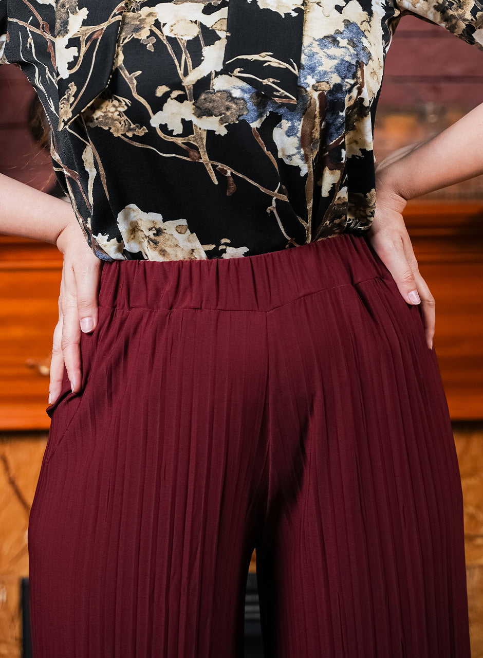 Maroon Pleated Trouser