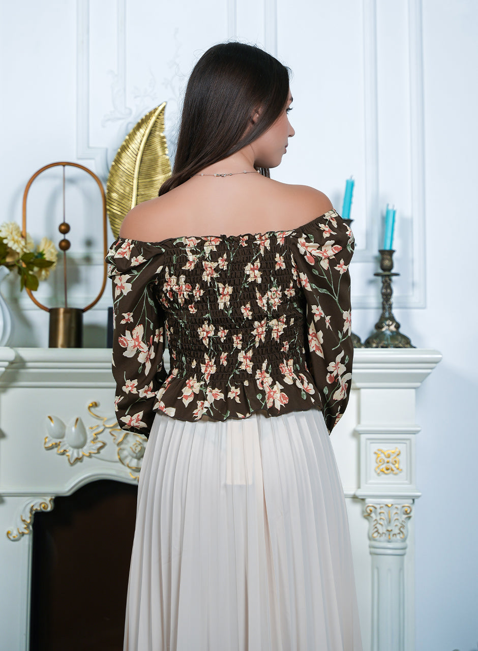 Bloom Burst – Brown Frilled Top