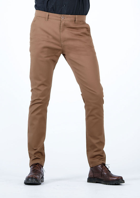 Solid Full Length Belted Chino Pants with Button Closure