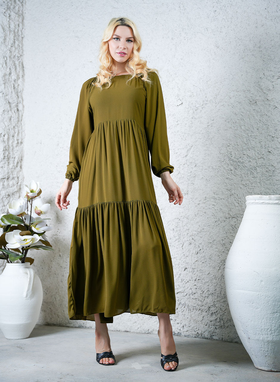 Earthy Green Stylish Maxi Dress - Elegant Waves – fabbywear.com