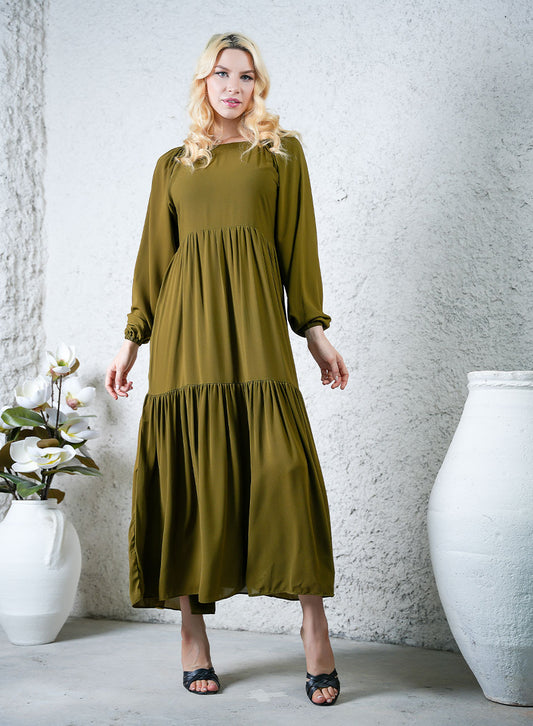 Earthy Green Stylish Maxi Dress - Elegant Waves