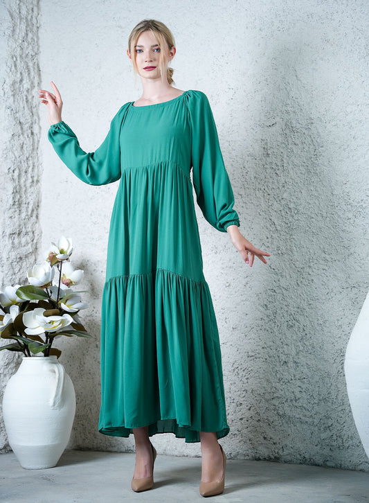 Zinc-Toned Pleated Maxi Dress: Step Into Refined Elegance - Elegant Waves