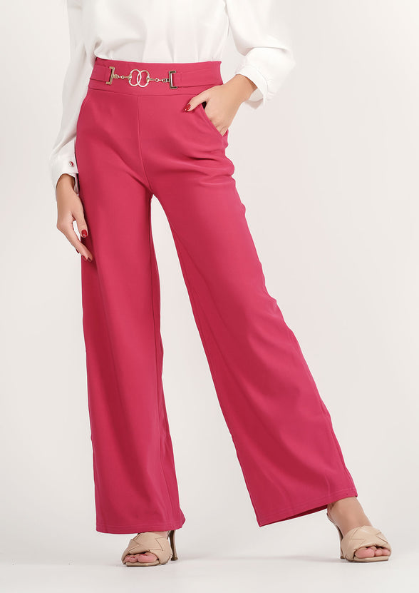 Pearl-Embellished Sophisticate Top + Rosy Radiance: Bold Berry Wide-Leg Trousers