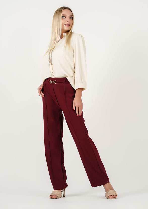 Timeless Elegance: Ivory Tie-Neck Blouse + Stride in Style: The Maroon Mastery Pants