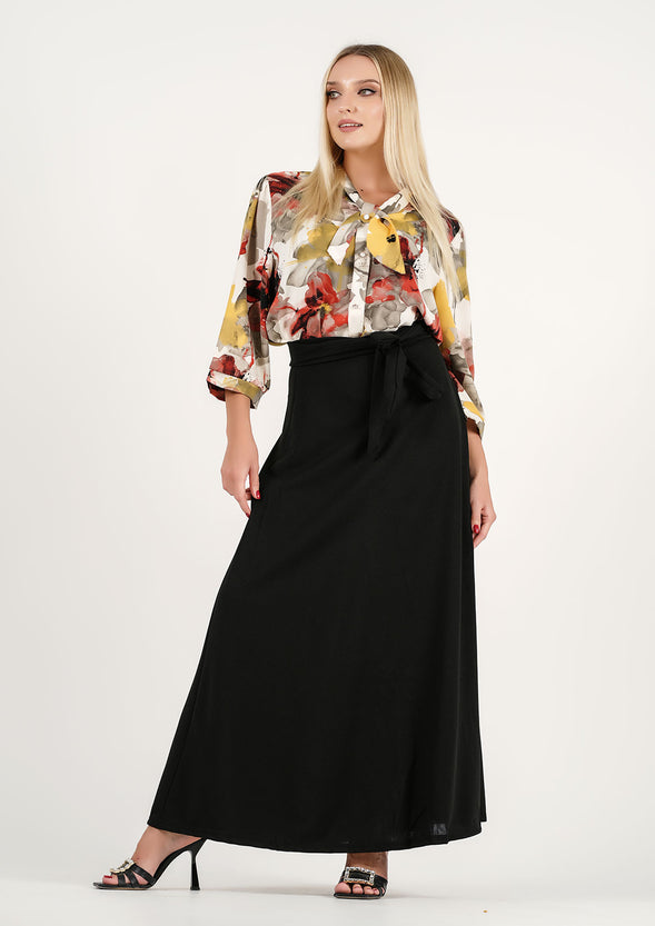 Harvest Bloom Ensemble: Watercolor Floral Top + Classic Twist: The Midnight Wrap Skirt