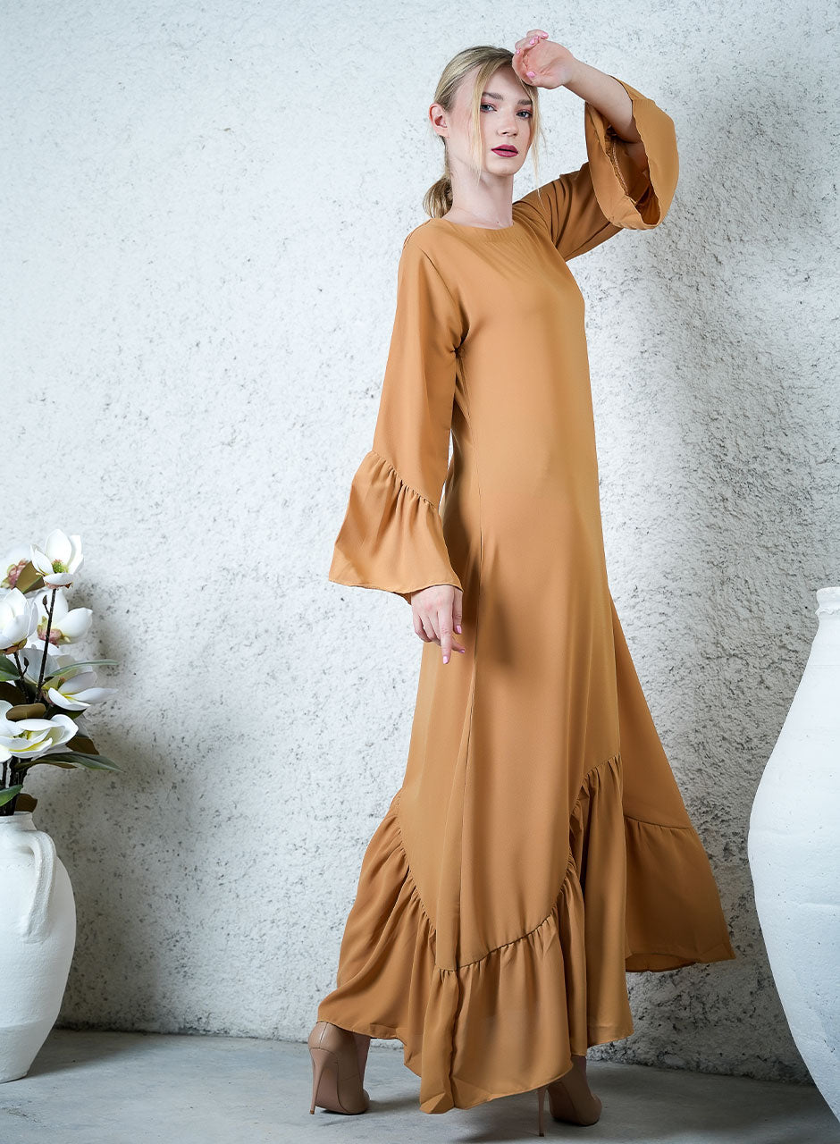 Timeless Light Brown Elegant Maxi Dress - Elegant Waves