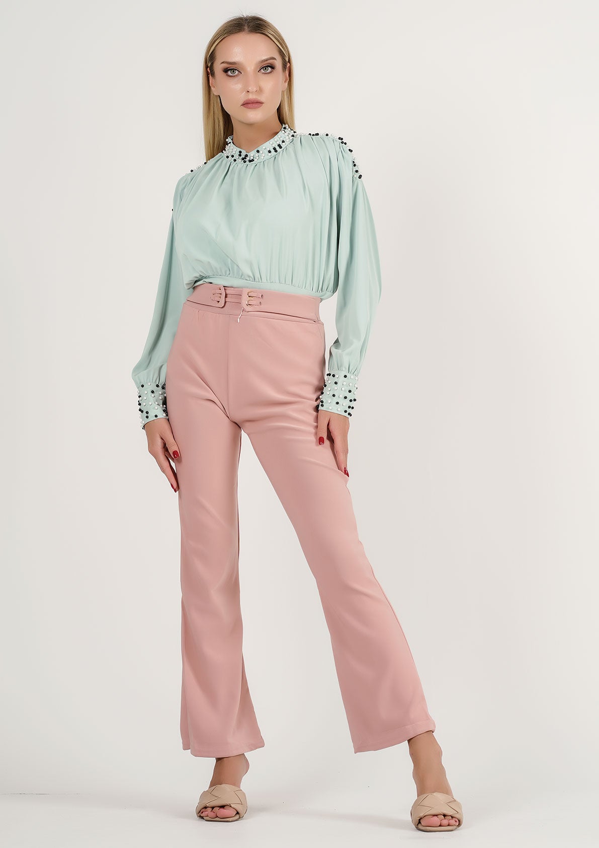 Pink Panache: Flared Blush Trousers