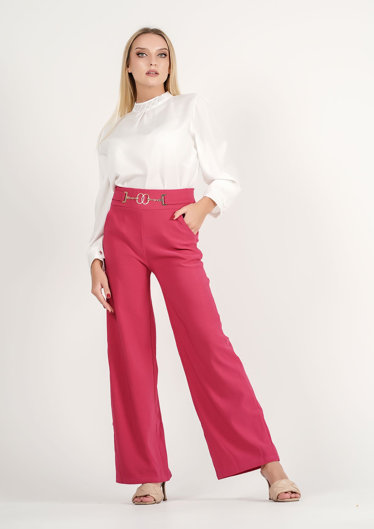 Rosy Radiance: Bold Berry Wide-Leg Trousers