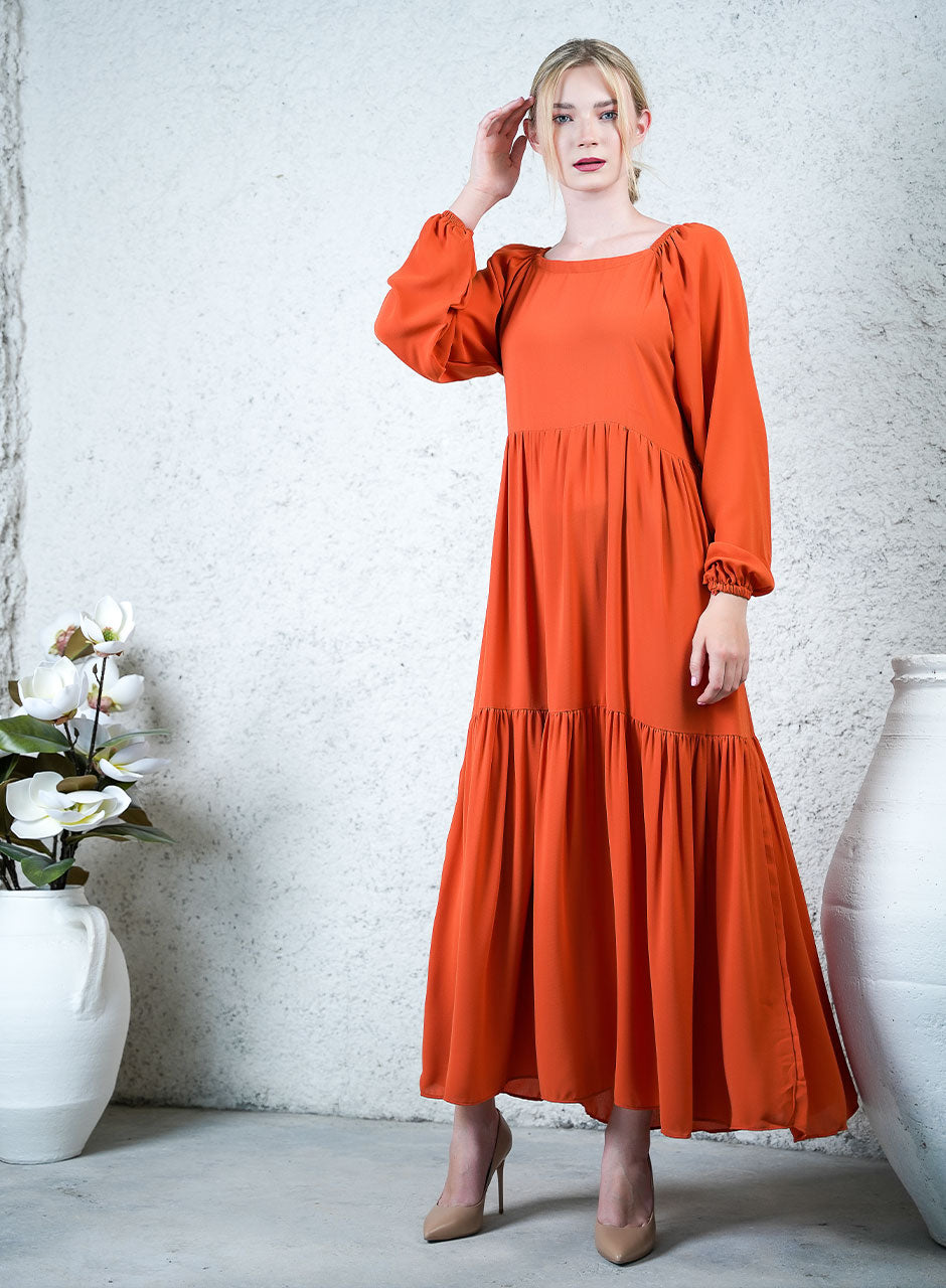 Classic Brown Comfortable Maxi Dress - Elegant Waves