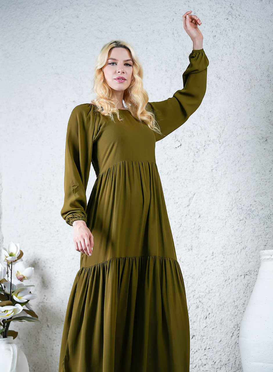 Earthy Green Stylish Maxi Dress - Elegant Waves