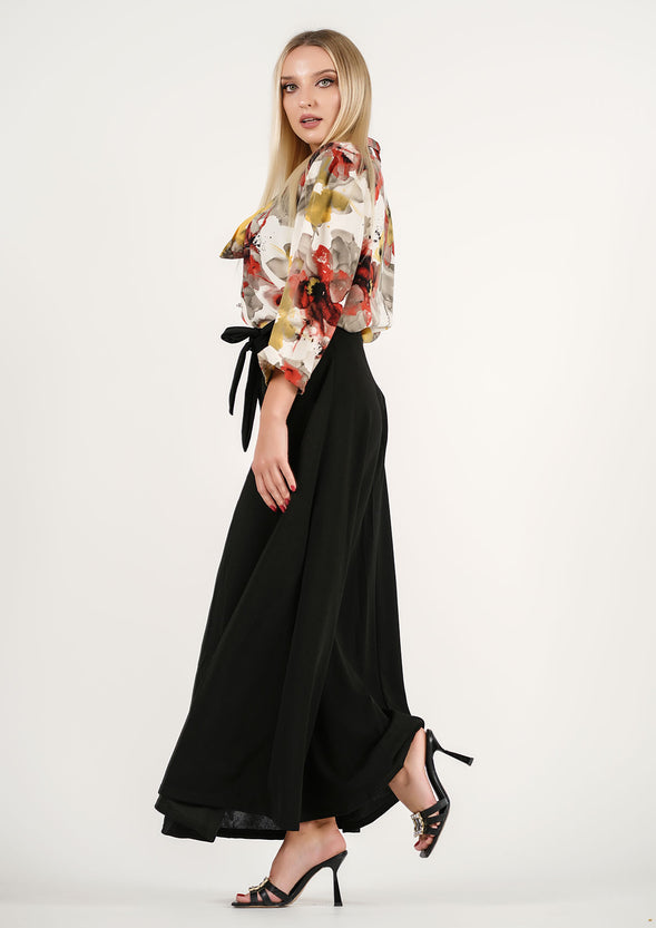 Harvest Bloom Ensemble: Watercolor Floral Top + Classic Twist: The Midnight Wrap Skirt