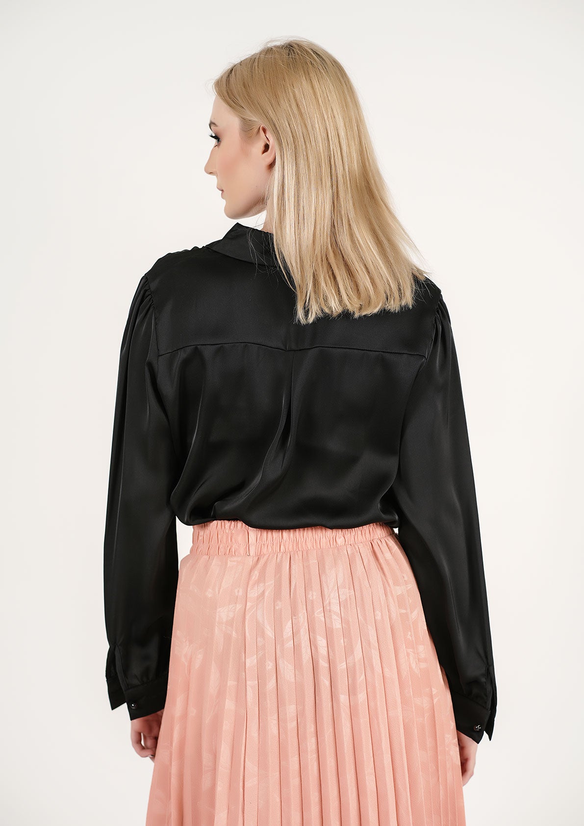 Midnight Elegance: Satin Billow-Sleeve Top