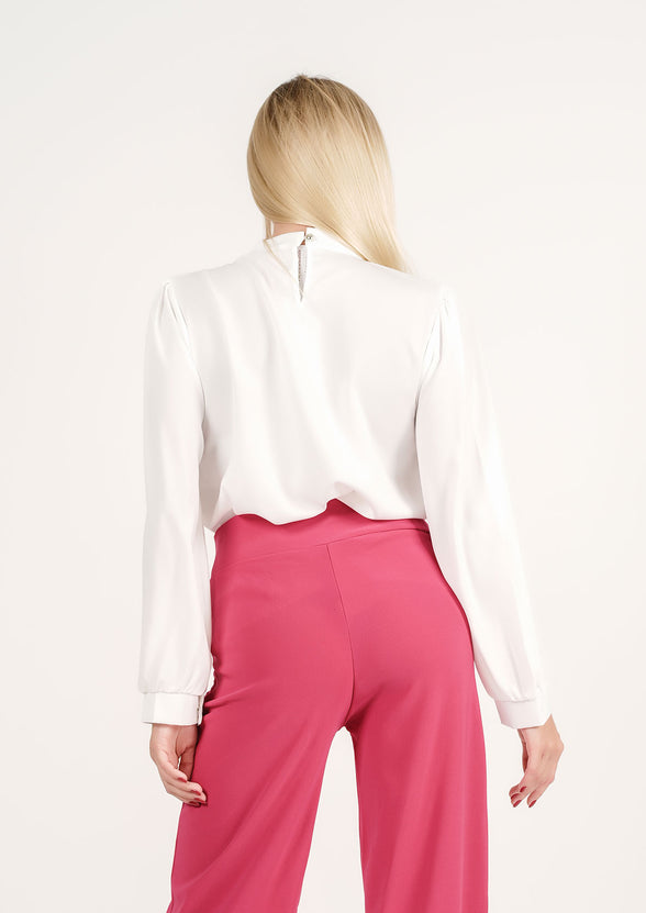 Pearl-Embellished Sophisticate Top + Rosy Radiance: Bold Berry Wide-Leg Trousers