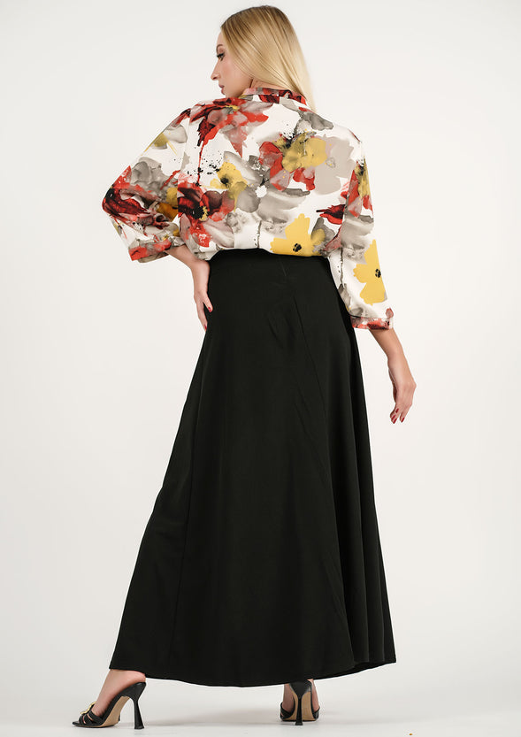 Harvest Bloom Ensemble: Watercolor Floral Top + Classic Twist: The Midnight Wrap Skirt