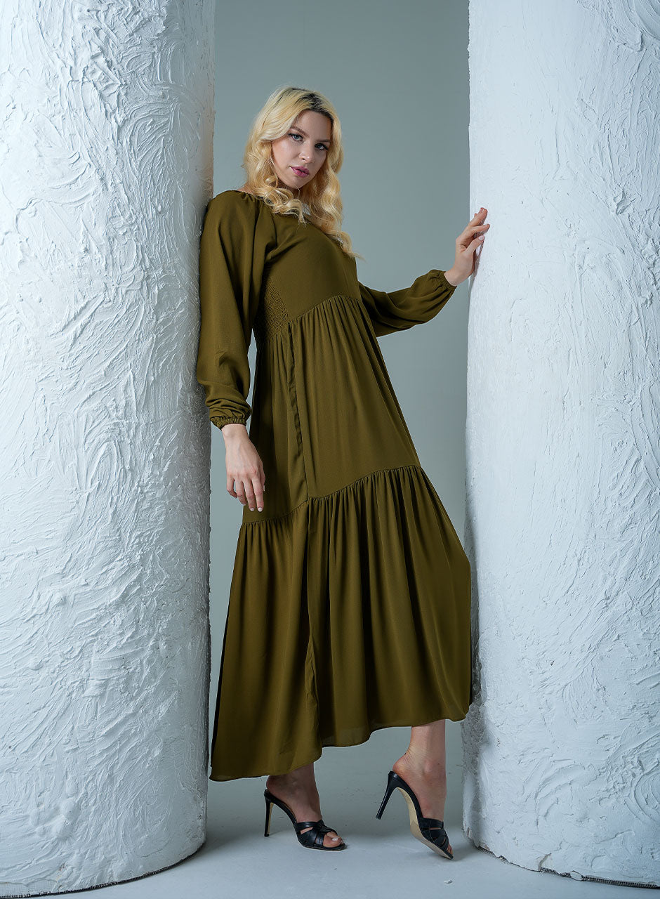 Earthy Green Stylish Maxi Dress - Elegant Waves