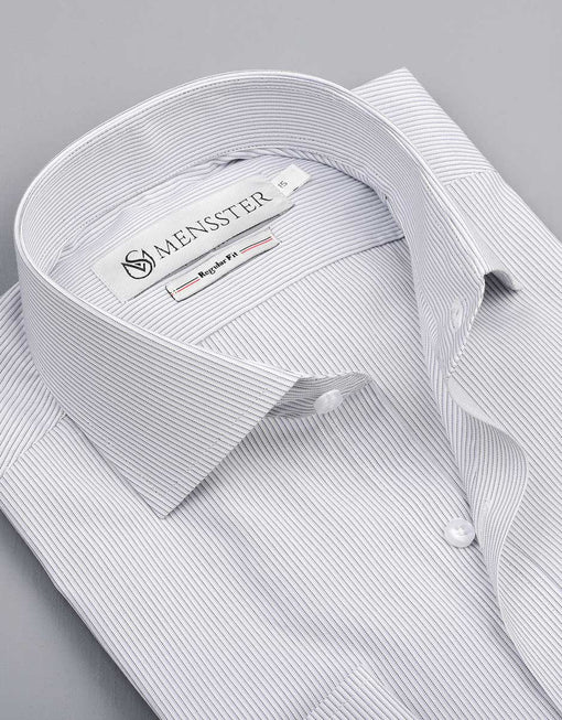 Classic White Business Shirt with Thin Lines