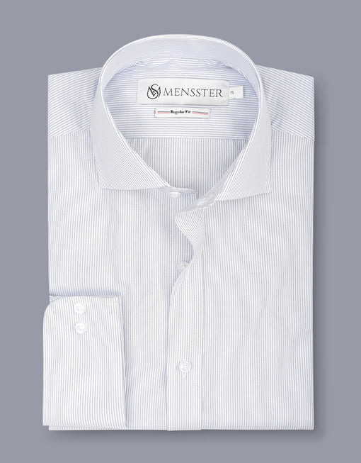 Classic White Business Shirt with Thin Lines