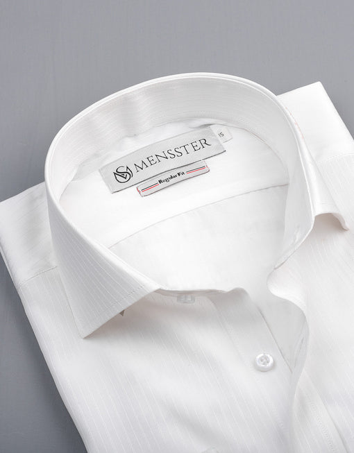 Men's White Self Printed Business Formal Shirt